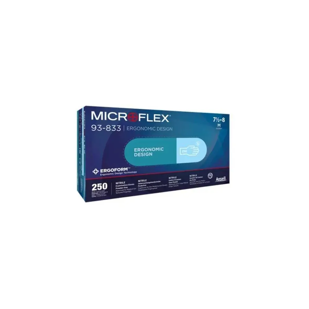 Ansell Microflex 93-833 Dokunma Hassasiyetli Kopma Yırtılma Kimyasal Dirençli Nitril Eldiven
