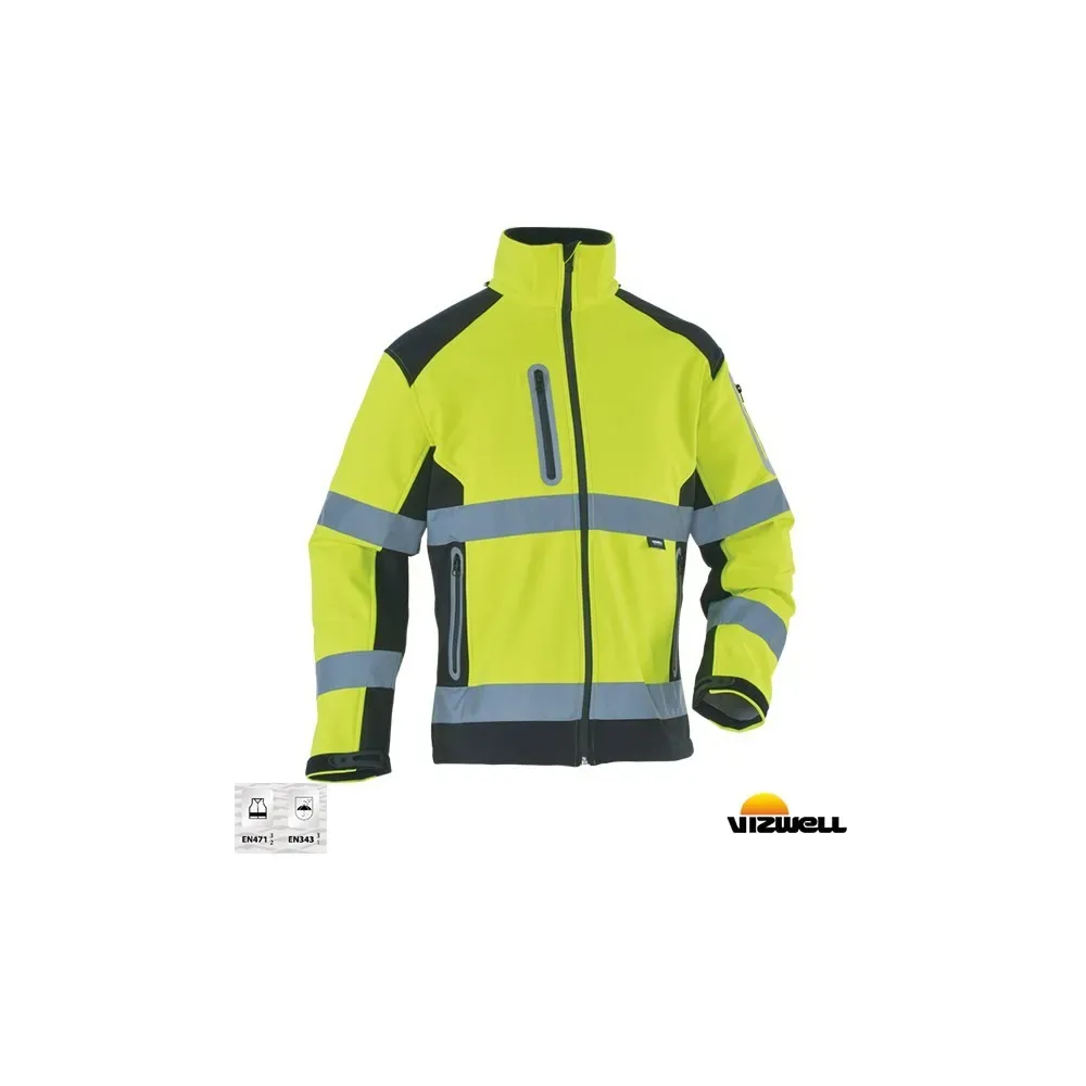 Vizwell VWJK177 Sarı Softshell Reflektörlü İki Renkli Mont