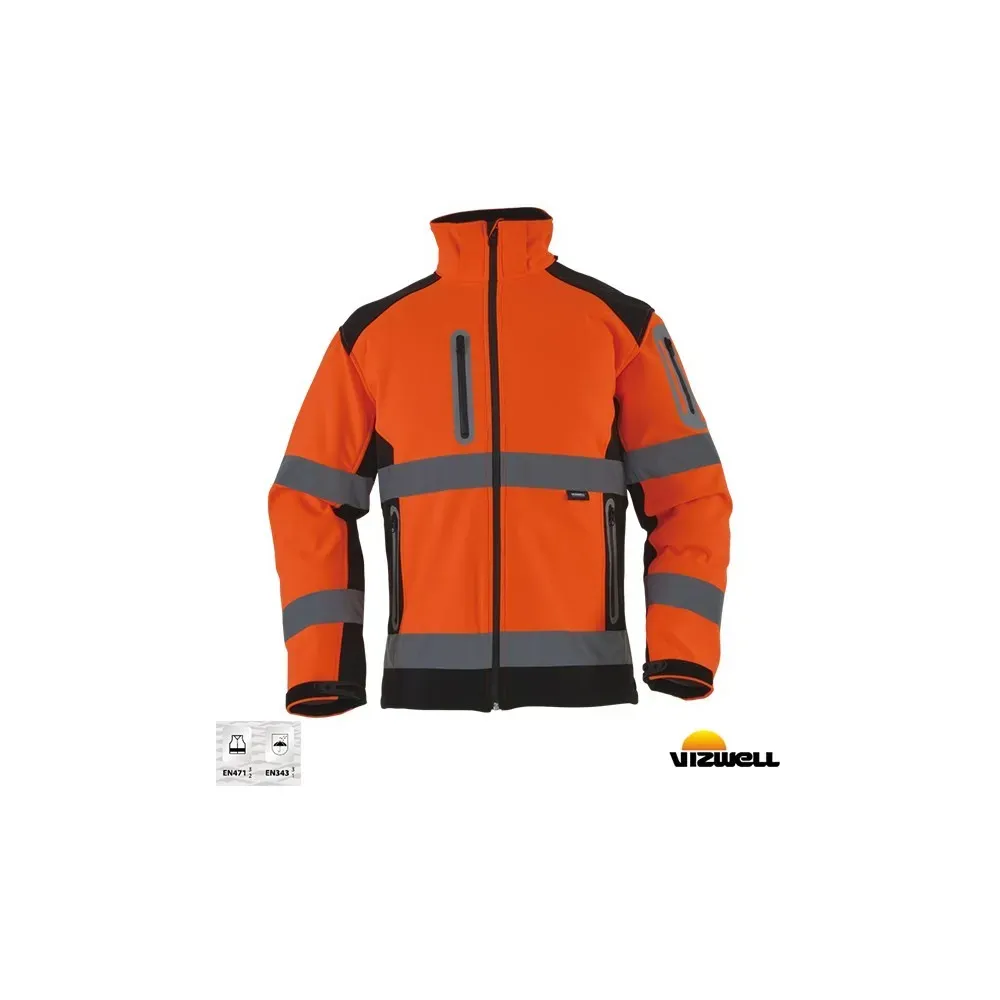 Vizwell VWJK177 Turuncu Softshell Reflektörlü İki Renkli Mont
