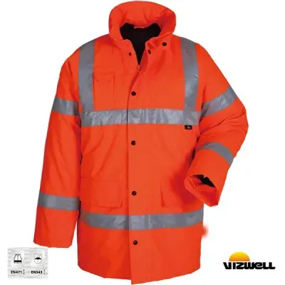 Vizwell VWJK01 300 D Turuncu Oxford Reflektörlü İçi Kapitoneli Parka