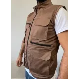 Kahverengi Gri Çok Cepli Tasarım Yelek