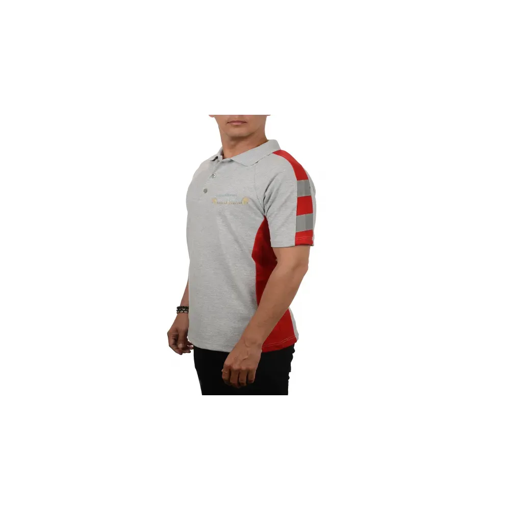 Polo Yaka Kırmızı Çift Renk Reflektörlü T-shirt